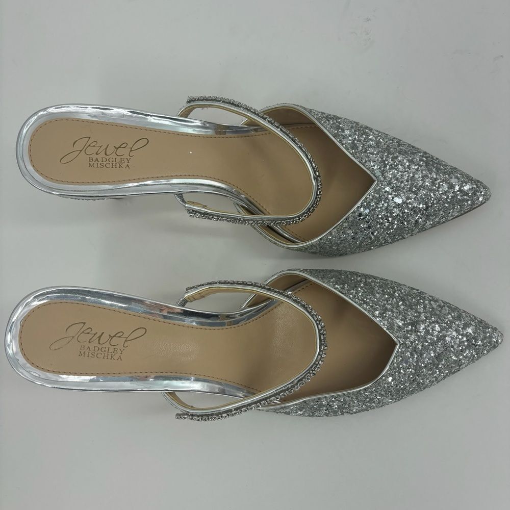 Jewel Badgley Mischka Silver Gray Sparkle Heels - Picture 8 of 9